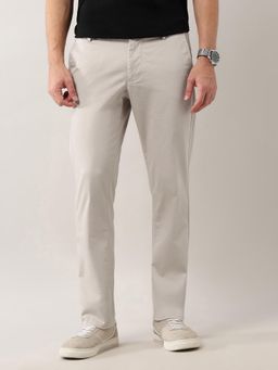 Arrow Sports - Men Slim Fit Mid-Rise Solid Off White Casual Trouser