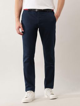 Arrow Sports - Men Slim Fit Mid-Rise Solid Navy Blue Casual Trouser