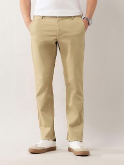 Arrow Sports - Men Slim Fit Mid-Rise Solid Beige Casual Trouser