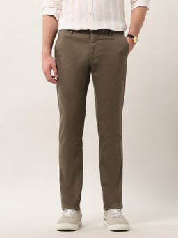 Arrow Sports - Men Slim Fit Mid-Rise Solid Beige Casual Trouser