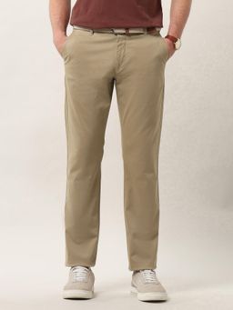 Arrow Sports - Men Regular Fit Mid-Rise Solid Beige Casual Trouser