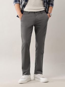 Arrow Sports - Men Slim Fit Mid-Rise Solid Grey Casual Trouser