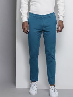 The Indian Garage Co - Men Slim Fit Mid-Rise Solid Blue Chinos