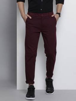 The Indian Garage Co - Men Slim Fit Mid-Rise Solid Maroon Chinos