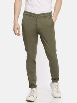 The Indian Garage Co - Men Slim Fit Mid-Rise Solid Olive Chinos
