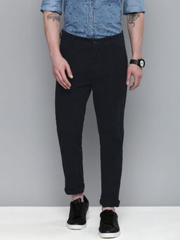The Indian Garage Co - Men Slim Fit Mid-Rise Solid Navy Blue Chinos