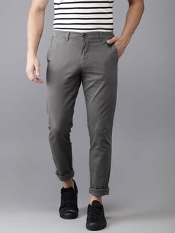 The Indian Garage Co - Men Slim Fit Mid-Rise Solid Grey Chinos