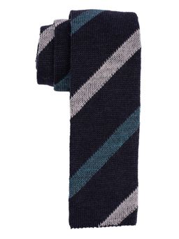 The Tie Hub - Striped Navy & White Wool Necktie
