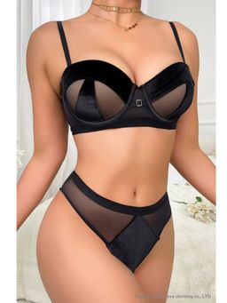 BRACHY - Bridal Black Padded Push-Up Bra Lingerie Bra and Briefs