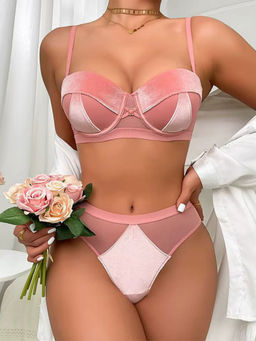 BRACHY - Bridal Pink Padded Push-Up Bra Lingerie Bra and Briefs