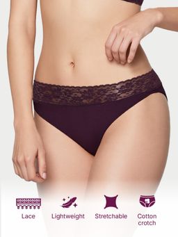 Enamor - Purple Drip Trim Lace At Waist Bikini Panty