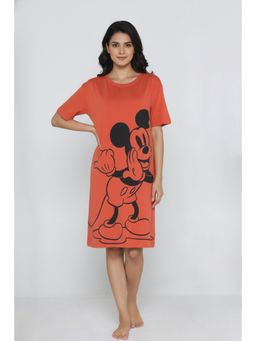 Zivame - Rust Mickey and Friends Knit Cotton Loungewear Dress