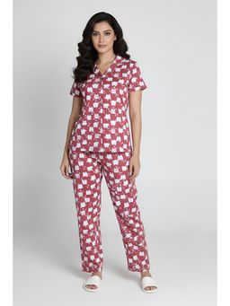 Zivame - Fired Brick Knit Cotton Shirt with Pyjama