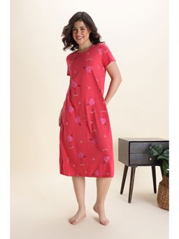Zivame - Red Knit Cotton Mid Length Nightdress