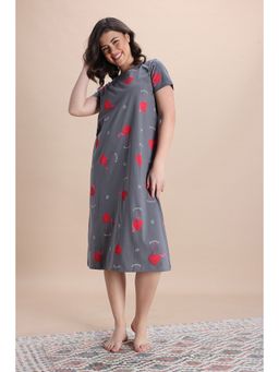 Zivame - Steel Grey Knit Cotton Mid Length Nightdress