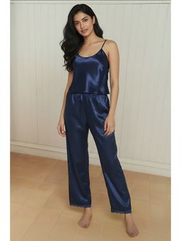 Zivame - Navy Blue Satin Top with Pyjama