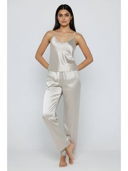 Zivame - Sliver Satin Top with Pyjama
