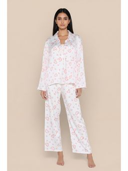 Zivame - White Heart Print Satin Top with Pyjama