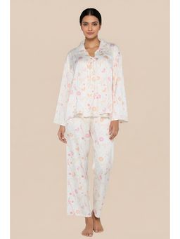 Zivame - White Printed Satin Top with Pyjama