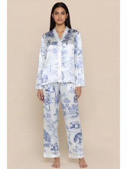 Zivame - White Tree Satin Shirt with Pyjama