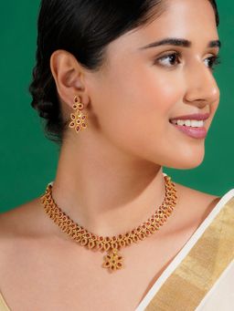 Teejh - Ritvika Ruby Gold Necklace & Earrings Set