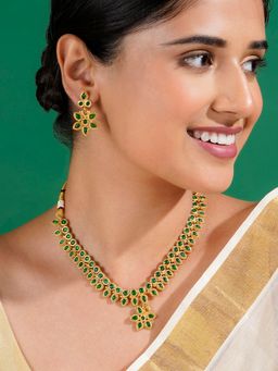 Teejh - Tanrika Green Ruby Gold Necklace & Earrings Set