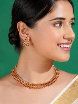 Teejh - Falguni Ruby Gold Necklace & Earrings Set