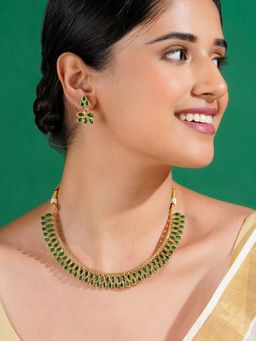 Teejh - Mehek Green Gold Necklace & Earrings Set
