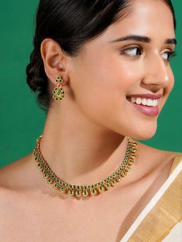 Teejh - Farisha Green Ruby Gold Necklace & Earrings Set