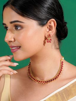 Teejh - Urooj Ruby Gold Necklace & Earrings Set