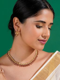 Teejh - Kashvini Ruby Gold Necklace & Earrings Set