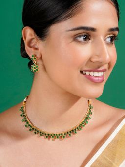 Teejh - Madhulika Green ruby Gold Necklace & Earrings Set