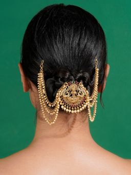 Teejh - Bhumika Gold Finish Red and Green Juda Pin