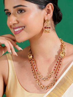 Teejh - Chaitanya Gold Finish Red Necklace & Earrings Set