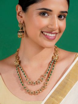 Teejh - Chaitanya Gold Finish Green Necklace & Earrings Set