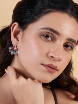 Teejh - Charulatha Pastel Pink Silver Oxidised Earrings