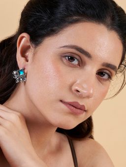 Teejh - Charulatha Teal Silver Oxidised Earrings