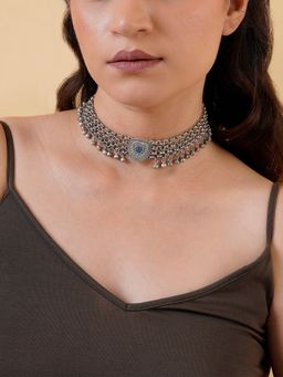 Teejh - Rekhi Silver Grey Choker Necklace