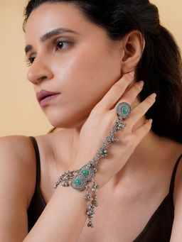 Teejh - Yashwi Silver Turquoise Hathphool