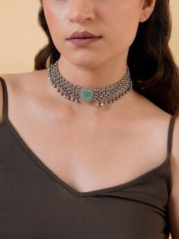 Teejh - Bhavana Silver Turquoise Choker Necklace