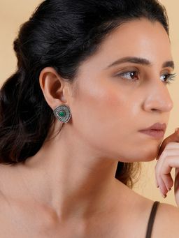 Teejh - Draupadi Silver Green Stud Earrings