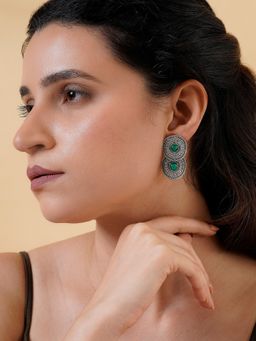 Teejh - Drishti Silver Green Drop & Dangler Earrings