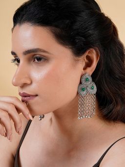 Teejh - Janani Silver Green Drop & Dangler Earrings