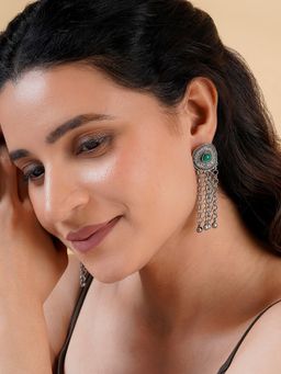 Teejh - Jia Silver Green Drop & Dangler Earrings