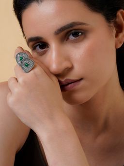 Teejh - Takshila Silver Green Ring