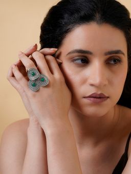 Teejh - Padmavathi Silver Green Ring