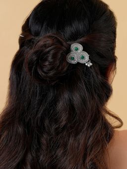 Teejh - Sunanda Silver Green Bun Pin