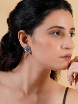 Teejh - Bhairavi Silver Mehroon Stud Earrings