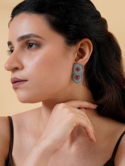 Teejh - Aaravi Silver Mehroon Drop & Dangler Earrings