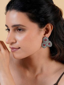 Teejh - Tanisi Silver Mehroon Drop & Dangler Earrings